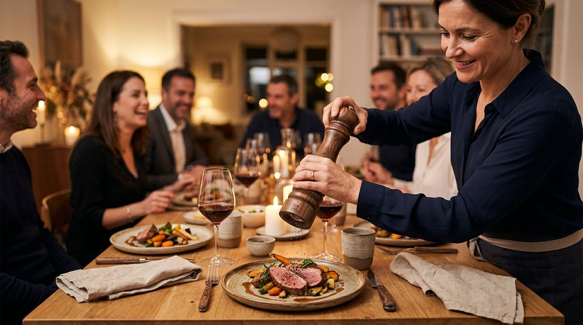 Pepper mill for supper club hosts and private dinner events