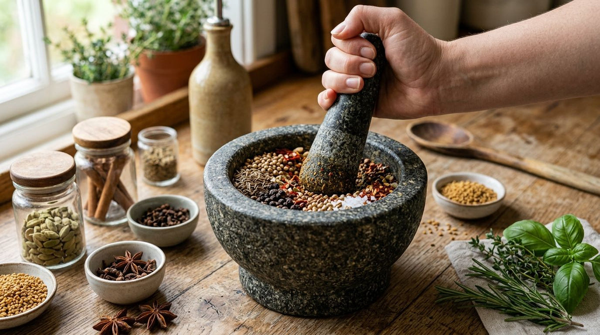 Mortar and pestle for crushing spices and herbs