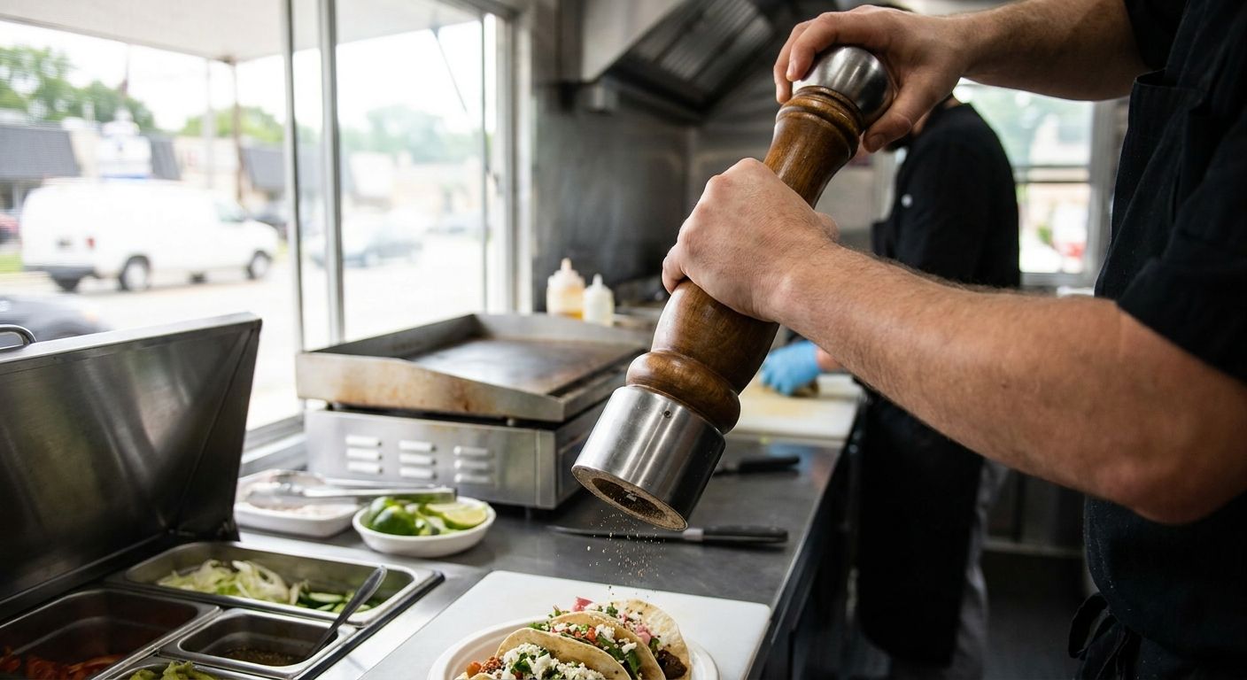 Pepper mill for food trucks and pop-up kitchens