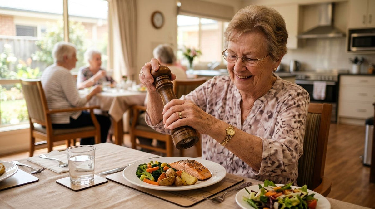 Pepper mill for senior living and assisted living kitchens