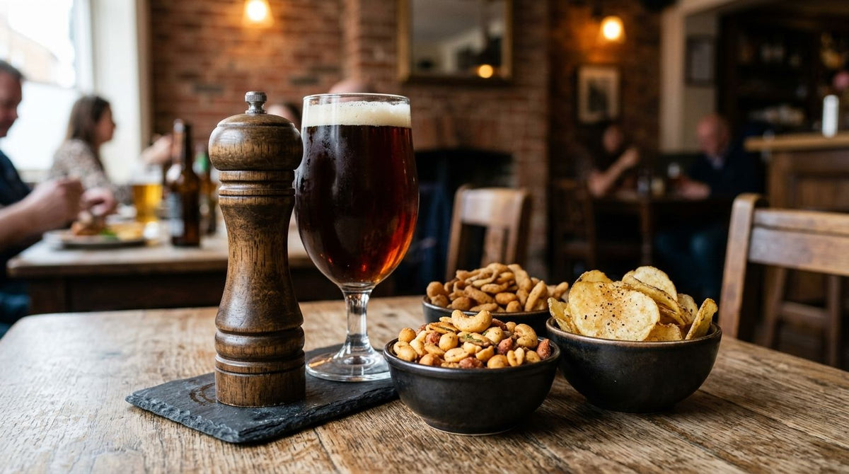 Pepper mill for craft beer and pub-style snacks