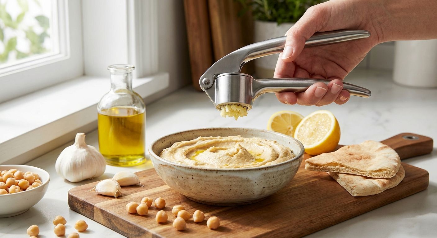 Garlic press for hummus and dips