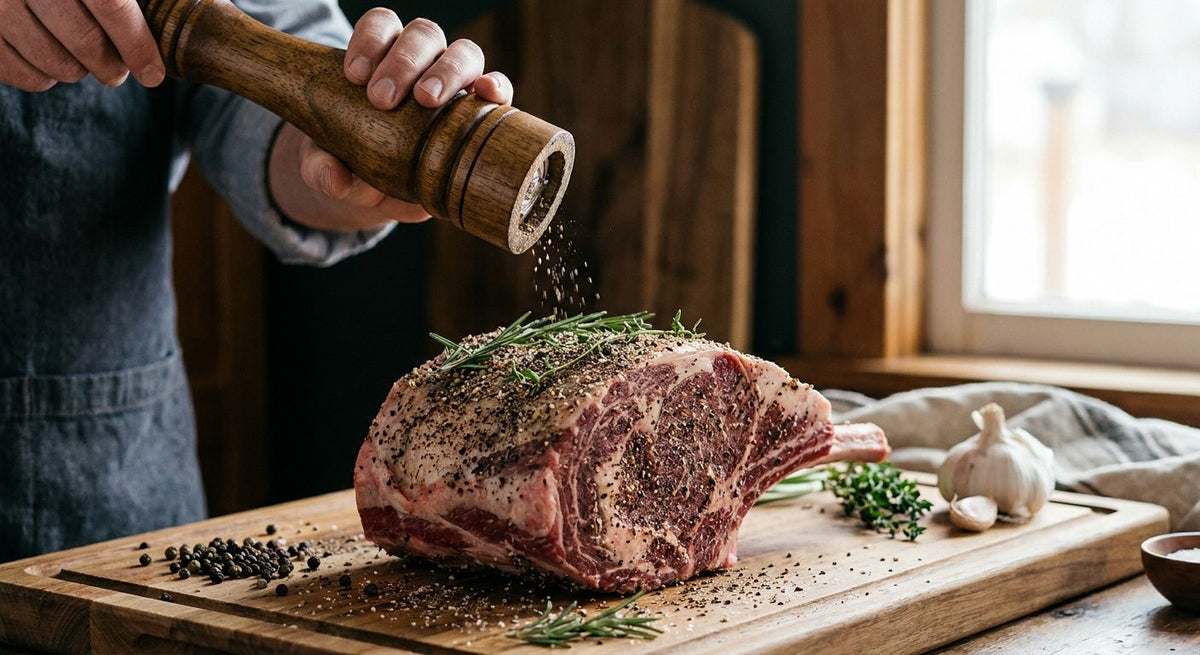 How to season a prime rib roast with fresh cracked pepper