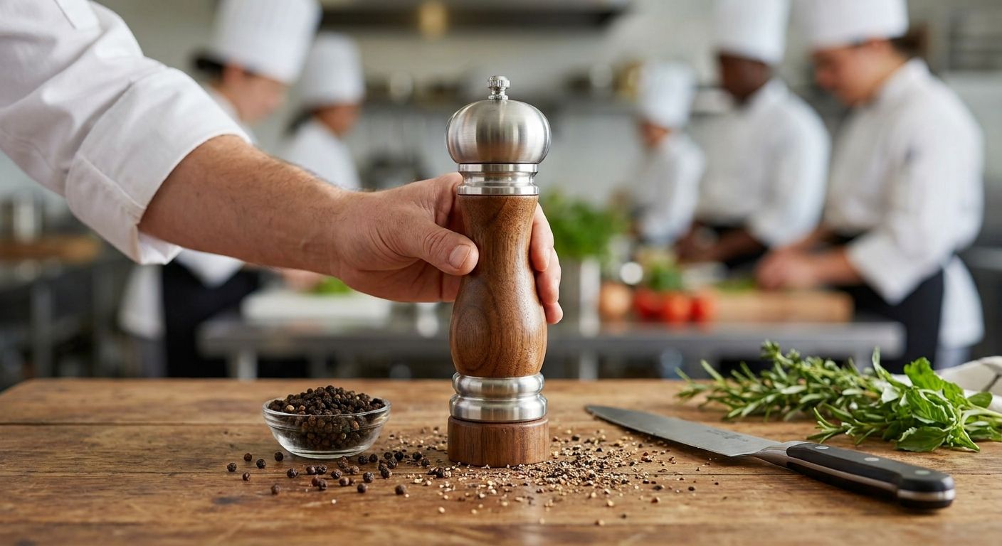 Pepper mill for professional chefs and culinary students
