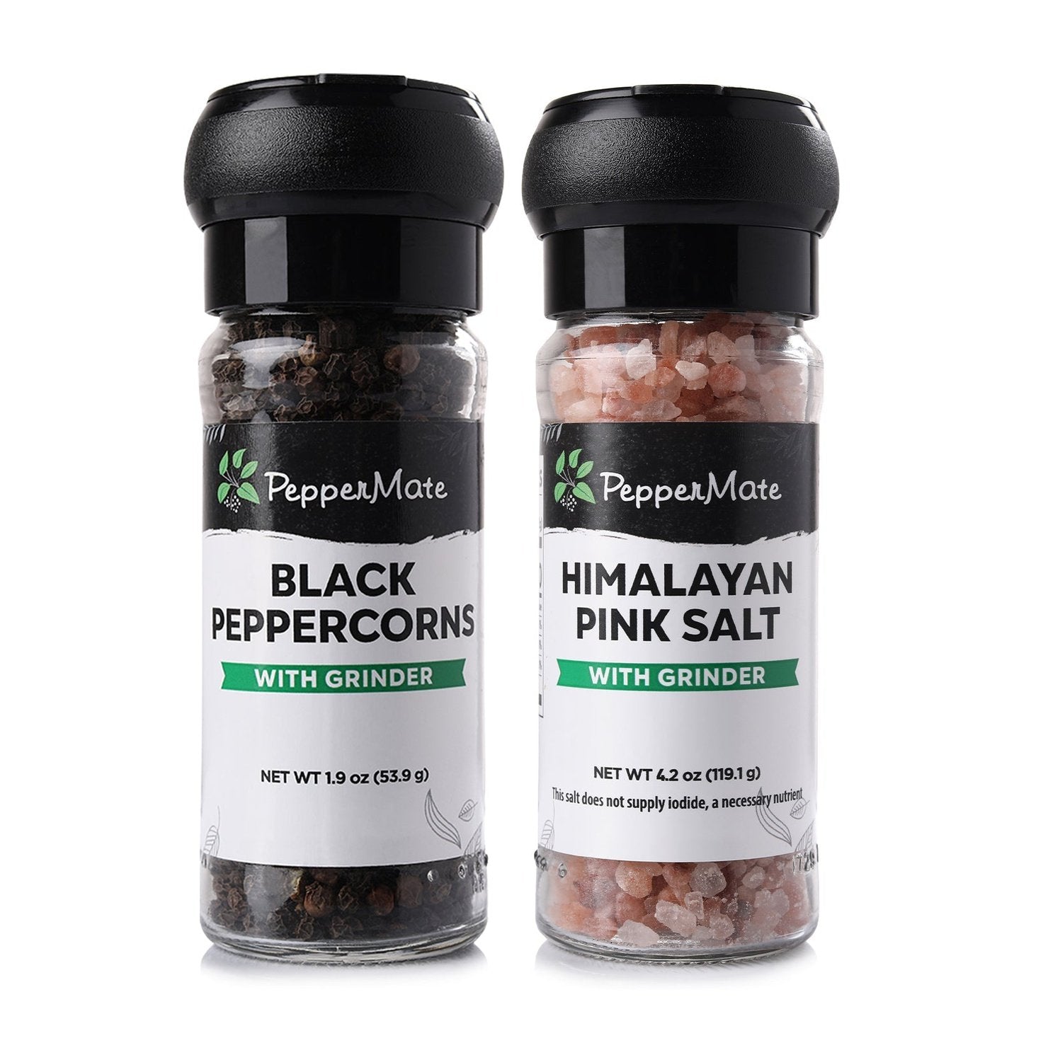 Disposable Black Peppercorn & Himalayan Pink Salt Grinder Set