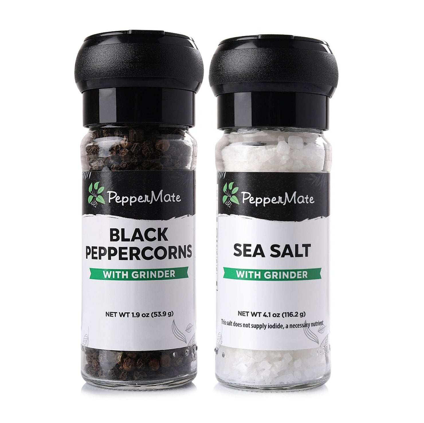 Disposable Black Peppercorn & Sea Salt Grinder Set