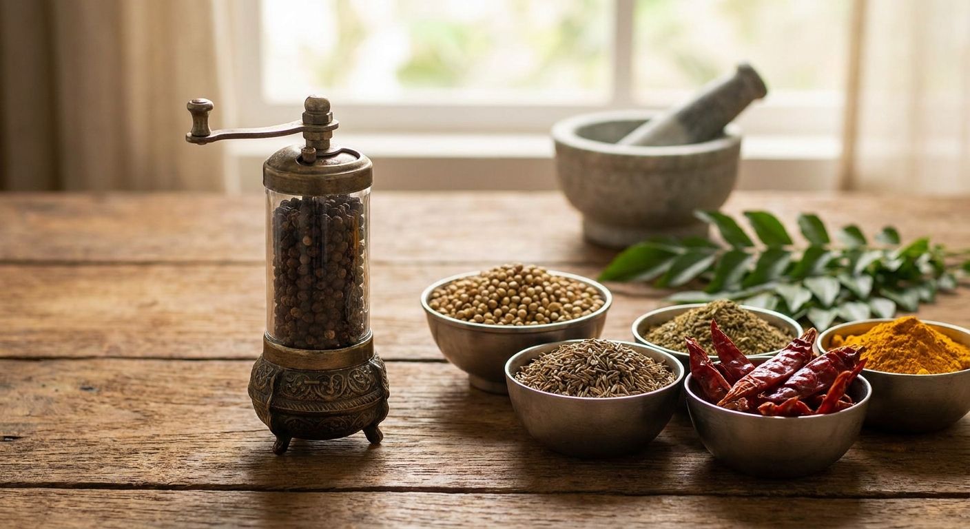 Pepper mill for Indian curries and spice blends