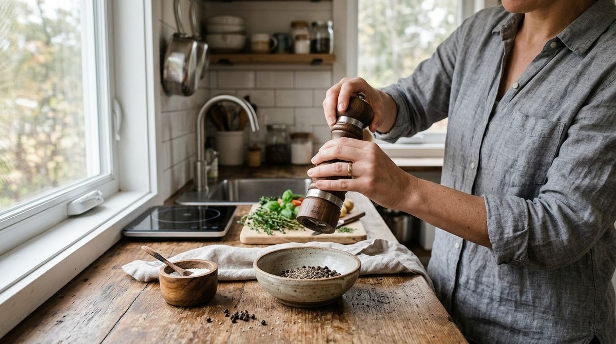 Pepper mill for tiny house living and minimalist kitchens