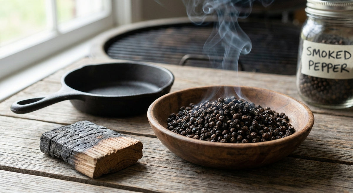 Smoked black pepper for BBQ and grilling
