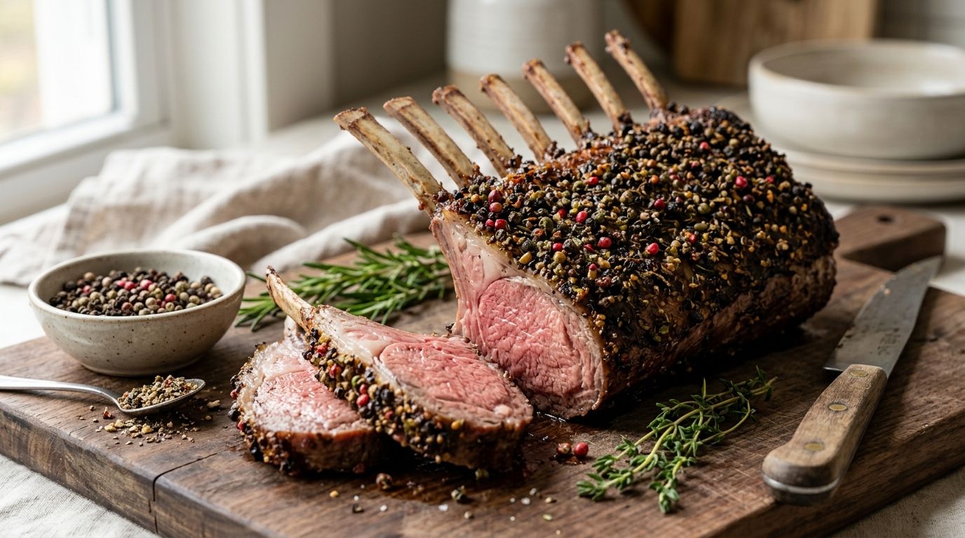 How to make a peppercorn crust for rack of lamb