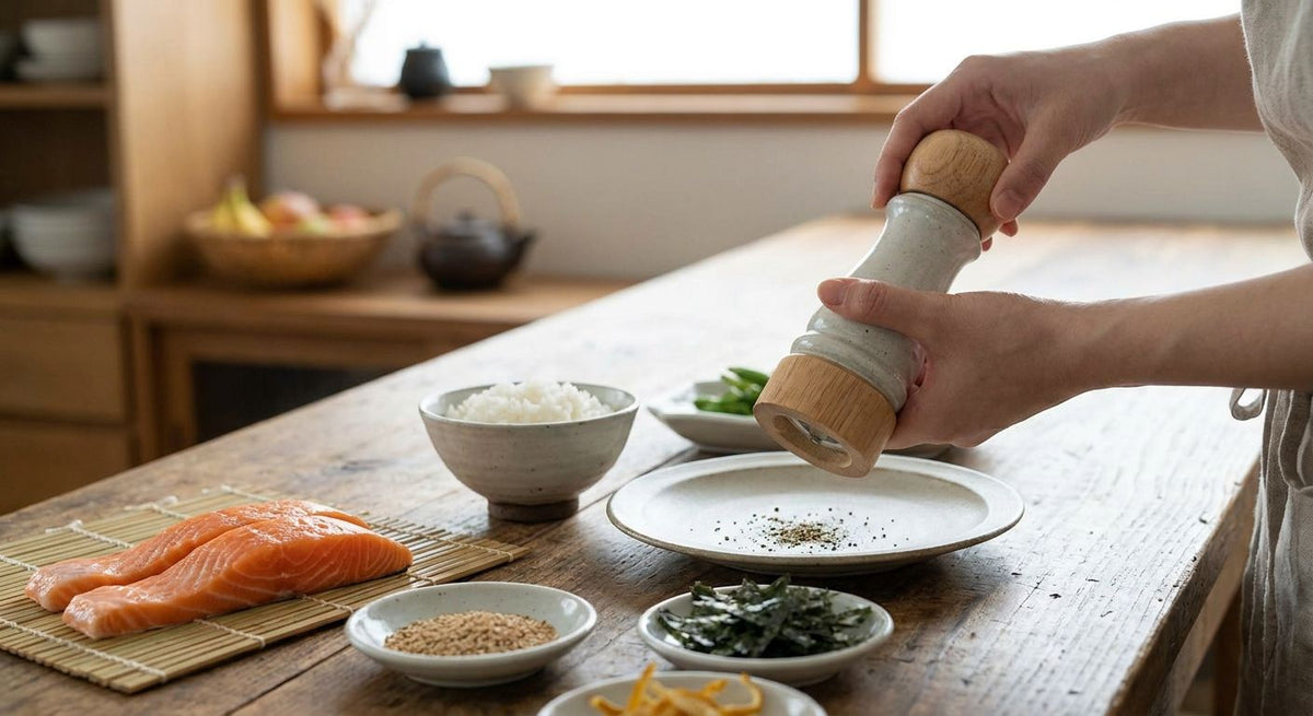 Pepper mill for sushi and Japanese home cooking