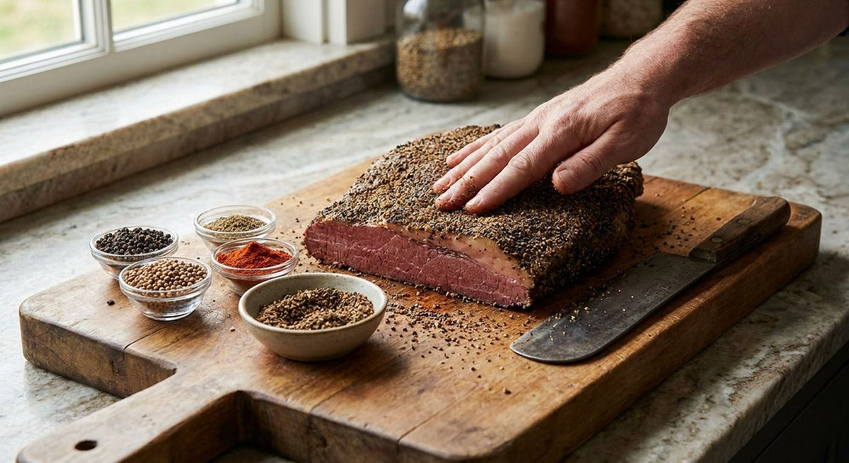 How to cure and rub meats with cracked pepper
