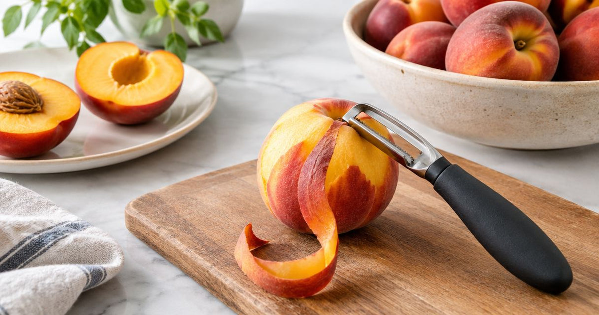 Serrated peeler for stone fruit and peaches
