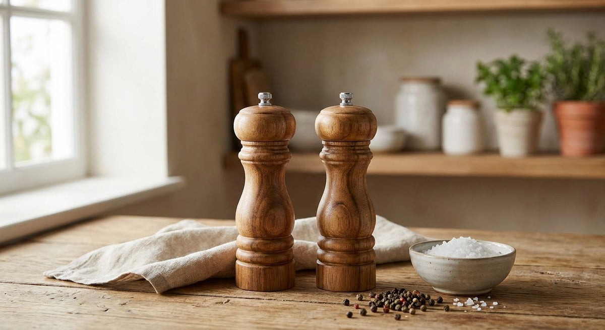 Twin wood grinder set for matching kitchen decor