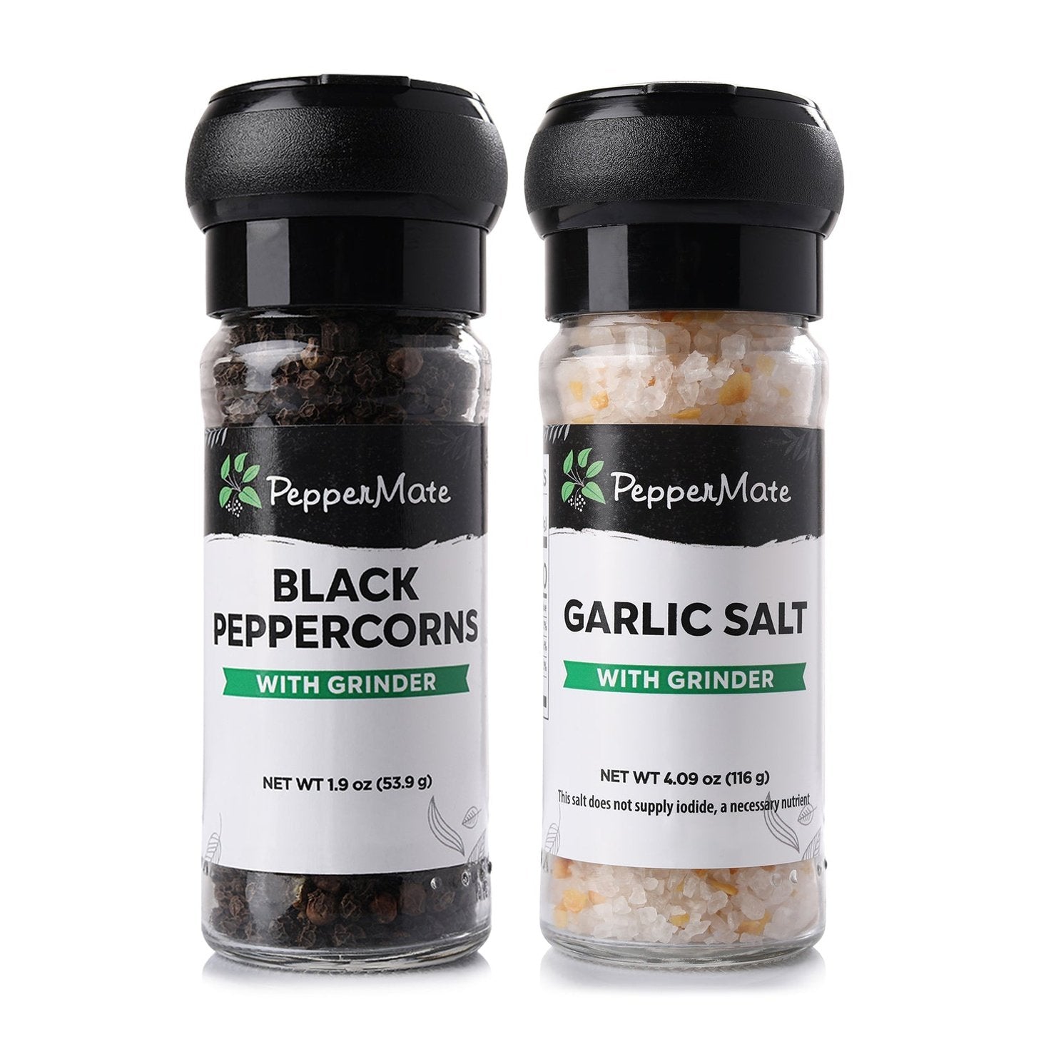Disposable Black Peppercorn & Garlic Salt Grinder Set