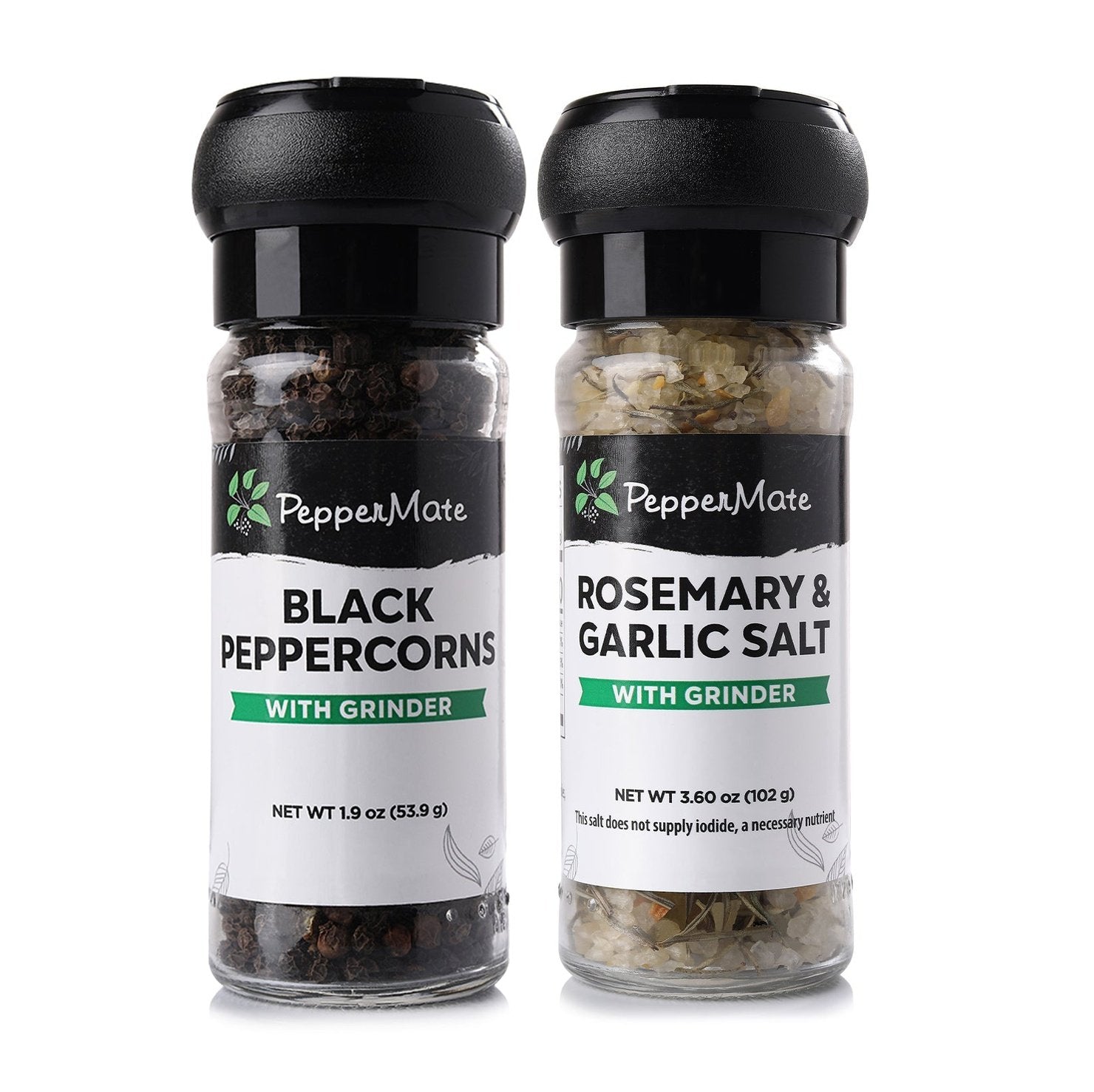 Disposable Black Peppercorn & Rosemary and Garlic Salt Grinder Set
