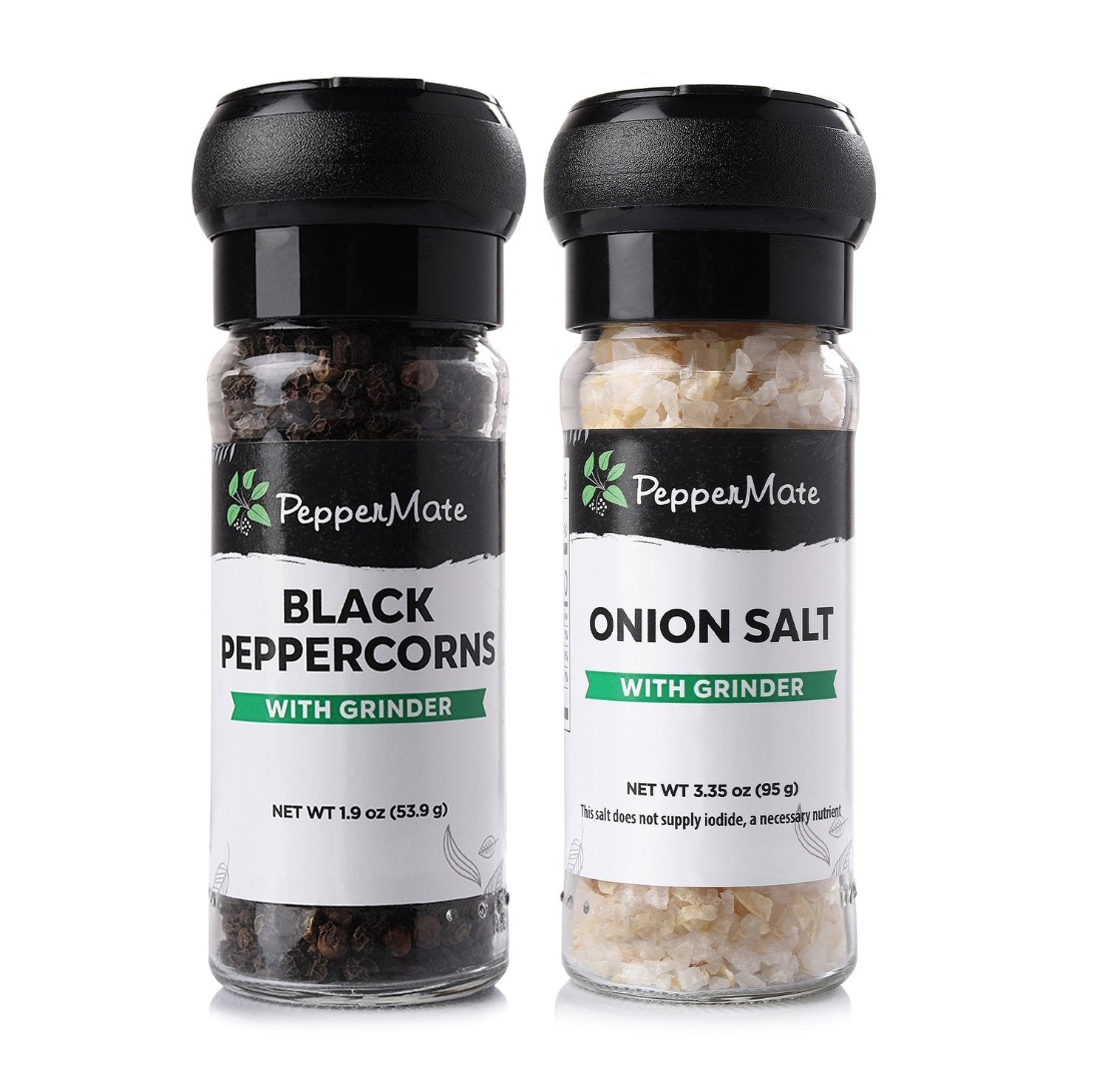 Disposable Black Peppercorns & Onion Salt Grinder Set