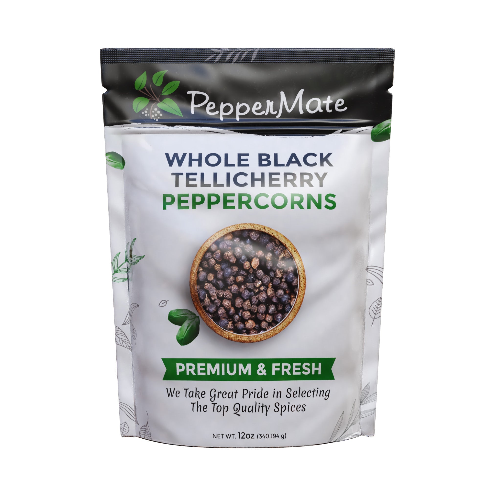 Gourmet Black Tellicherry Peppercorns-12 OZ